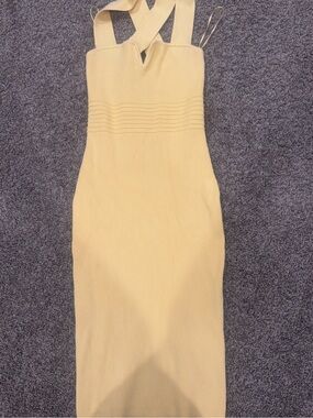 Express Yellow  Ribbed Midi Dress with Crossback Straps